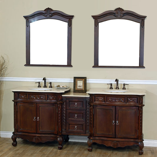 82.7 in. Double Sink Vanity-Walnut-Cream Marble