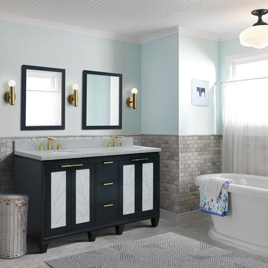 61 in. Double Sink Vanity in Dark Gray Finish with Gray Granite and Oval Sink, Trento Collections