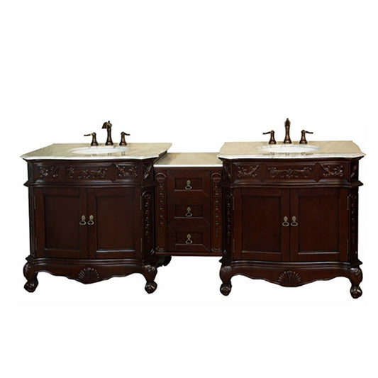 82.7 in. Double Sink Vanity-Walnut-White Marble