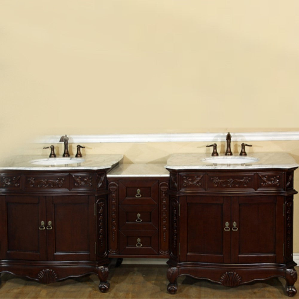 82.7 in. Double Sink Vanity-Walnut-White Marble