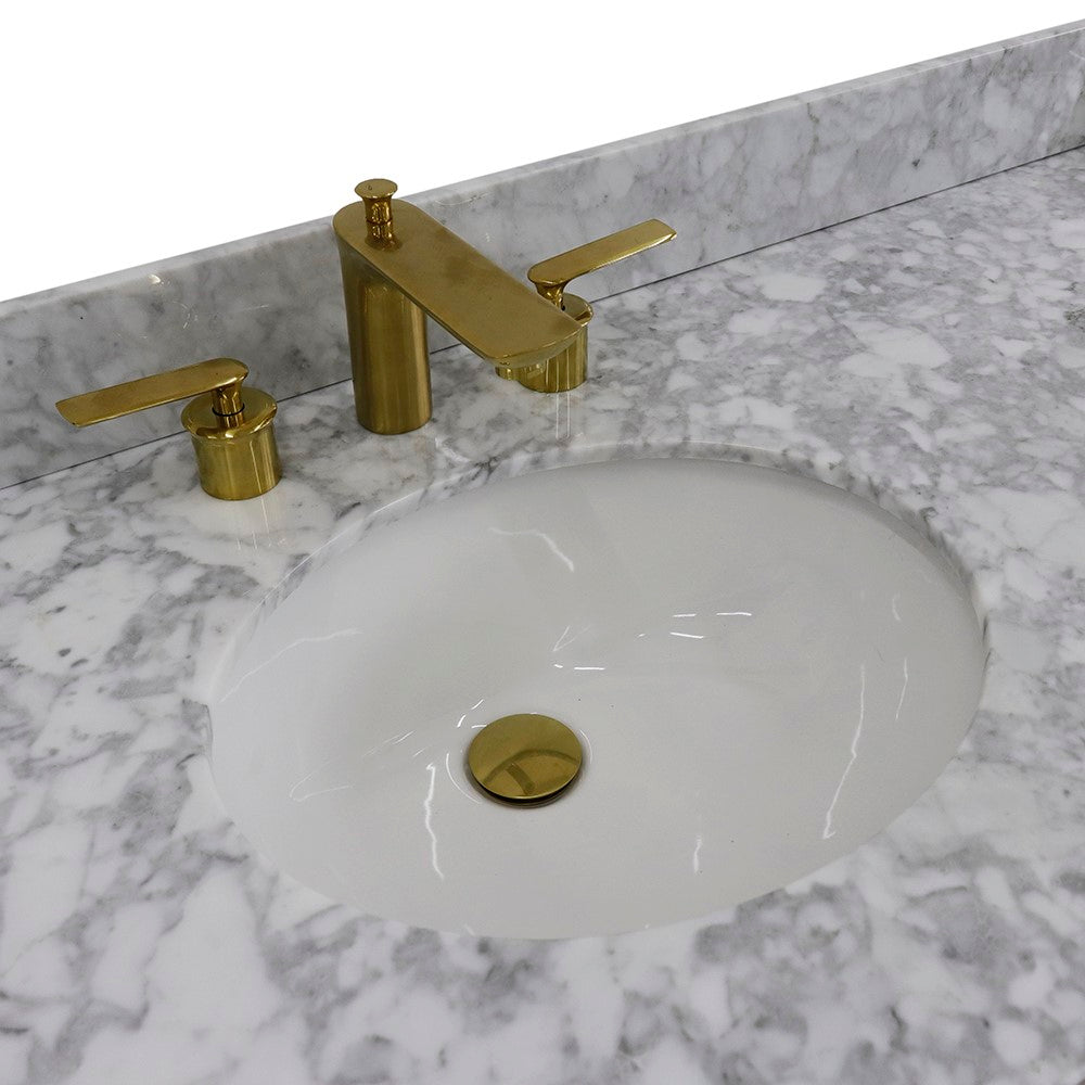 61 in. Double Sink Vanity in Black Finish with White Carrara Marble and Oval Sink, Trento Collections
