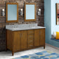 61 in. Double Sink Vanity in Walnut Finish with Gray Granite and Rectangle Sink