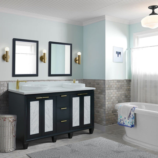 Trento 61 in. Double Sink Vanity in Dark Gray Finish with White Engineered Stone Top, Round Sinks