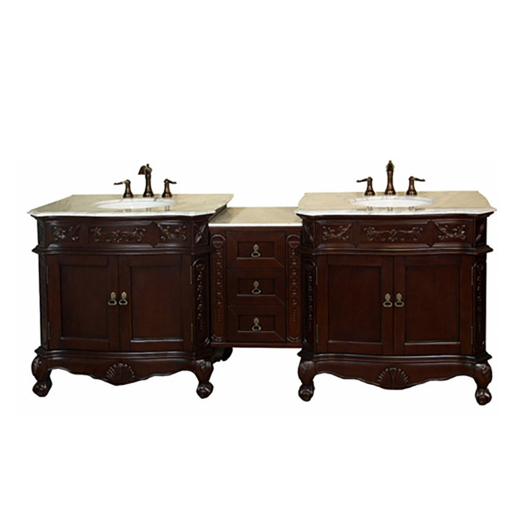 82.7 in. Double Sink Vanity-Walnut-White Marble