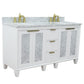 61 in. Double Sink Vanity in White Finish with White Carrara Marble and Rectangle Sinks, Trento Collection