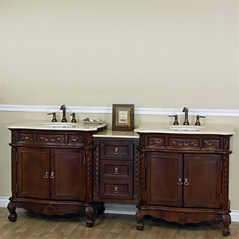 82.7 in. Double Sink Vanity-Walnut-Cream Marble