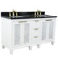 61 in. Double Sink Vanity in White Finish with Black Galaxy Granite and Rectangle Sinks, Trento Collection