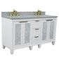 61 in. Double Sink Vanity in White Finish with Gray Granite and Oval Sink, Trento Collections