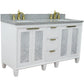 61 in. Double Sink Vanity in White Finish with Gray Granite and Rectangle Sinks, Trento Collection