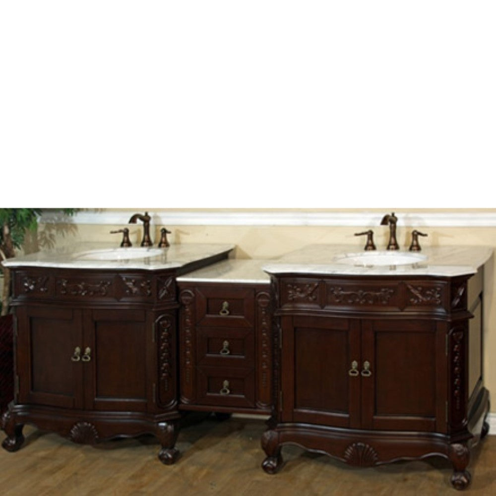 82.7 in. Double Sink Vanity-Walnut-White Marble