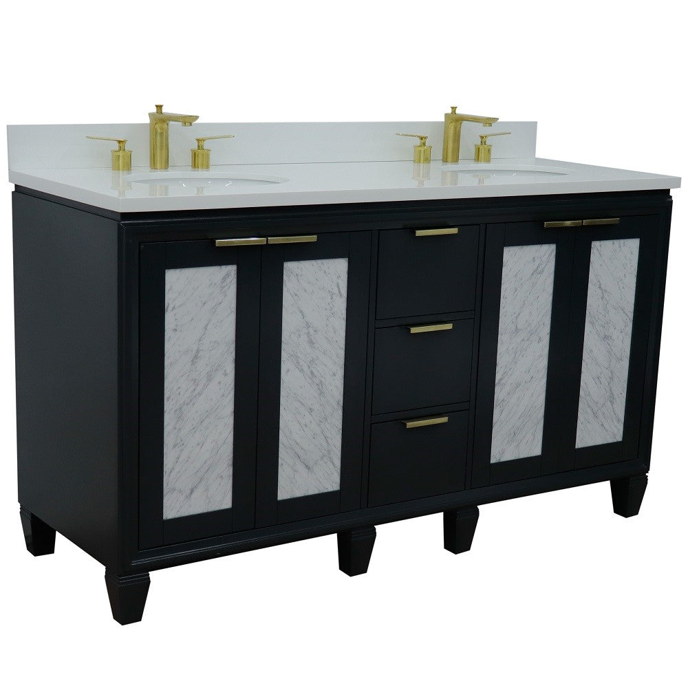 Trento 61 in. Double Sink Vanity in Dark Gray Finish with White Engineered Stone Top, Oval Sinks