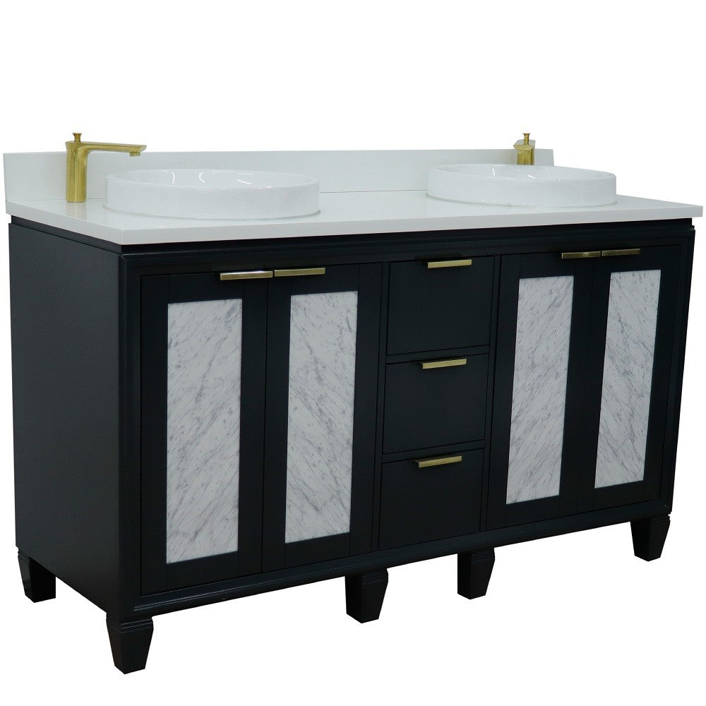 Trento 61 in. Double Sink Vanity in Dark Gray Finish with White Engineered Stone Top, Round Sinks