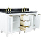 61 in. Double Sink Vanity in White Finish with Black Galaxy Granite and Rectangle Sinks, Trento Collection