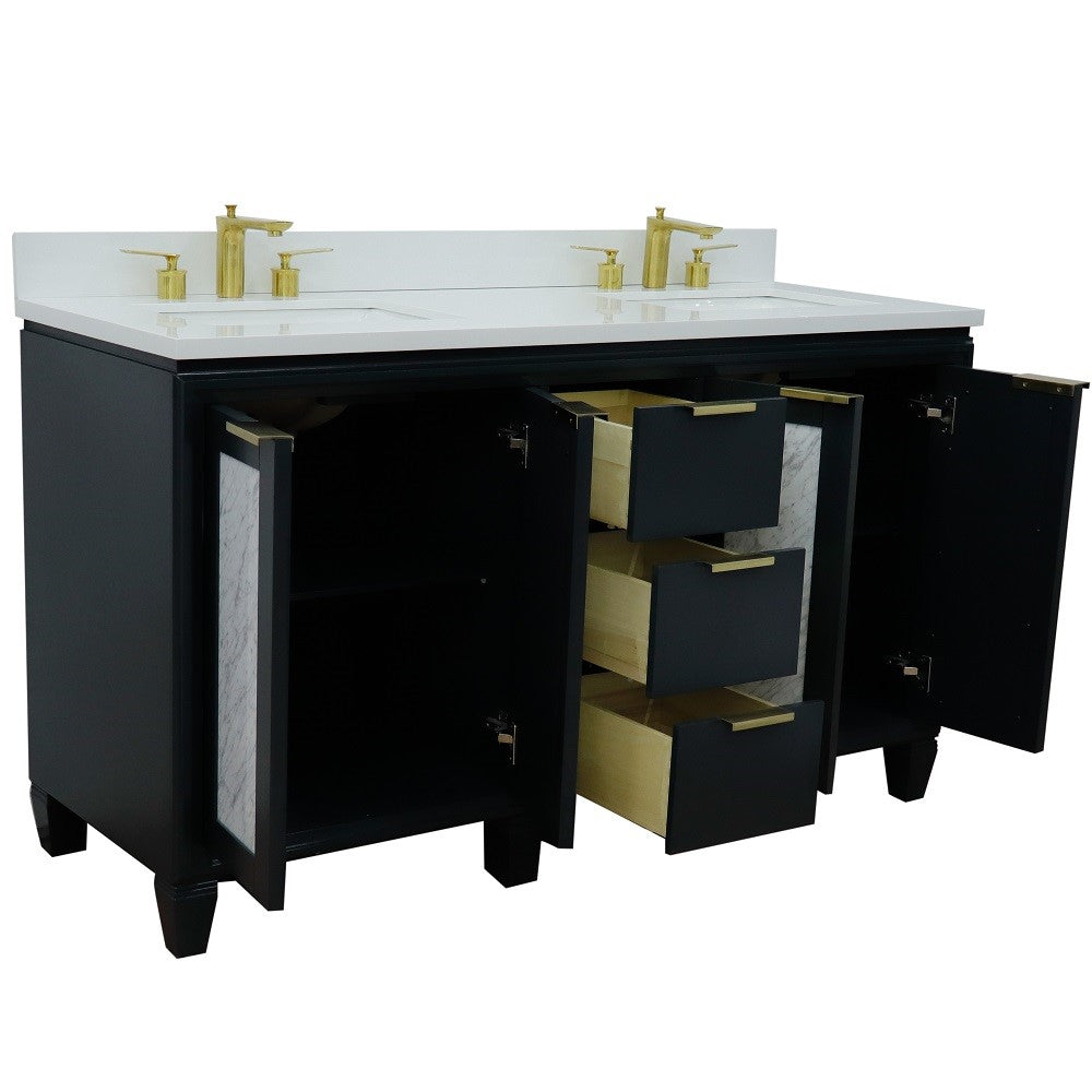 Trento 61 in. Double Sink Vanity in Dark Gray Finish with White Engineered Stone Top, Rectangle Sinks