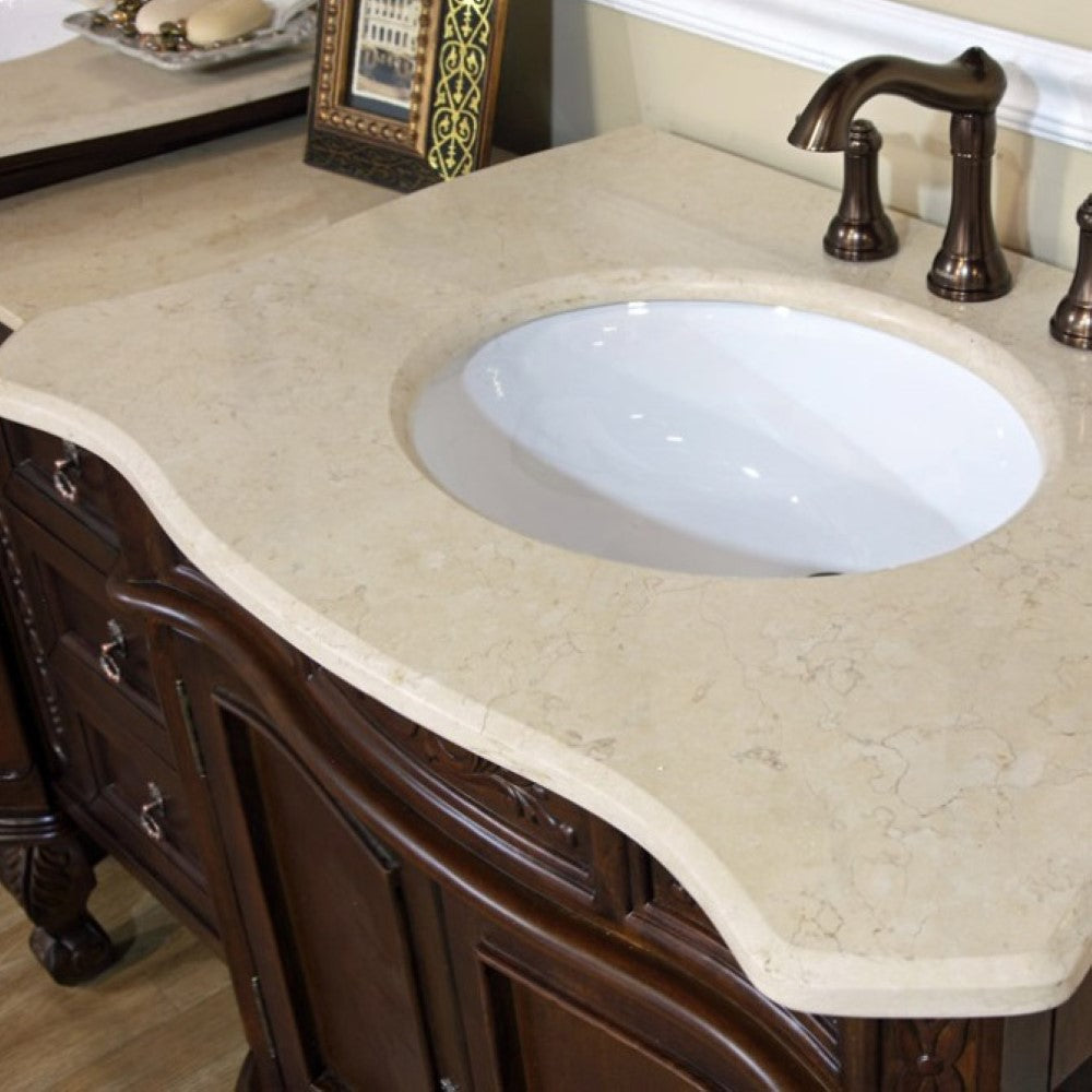 82.7 in. Double Sink Vanity-Walnut-Cream Marble