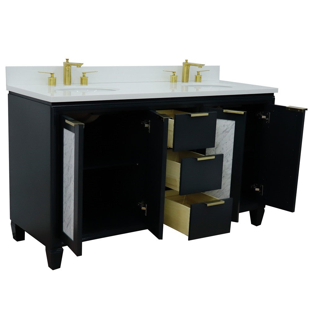 Trento 61 in. Double Sink Vanity in Dark Gray Finish with White Engineered Stone Top, Oval Sinks