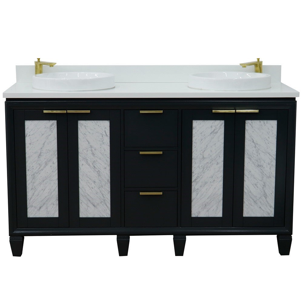 Trento 61 in. Double Sink Vanity in Dark Gray Finish with White Engineered Stone Top, Round Sinks