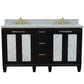 61 in. Double Sink Vanity in Black Finish with Gray Granite and Rectangle Sinks, Trento Collection