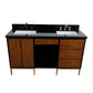 61 in. Double Sink Vanity in Walnut and Black Finish and Black Galaxy Granite and Rectangle Sinks, Trento Collection