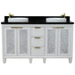 61 in. Double Sink Vanity in White Finish with Black Galaxy Granite and Round Sink, Trento Collections