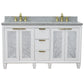 61 in. Double Sink Vanity in White Finish with Gray Granite and Rectangle Sinks, Trento Collection