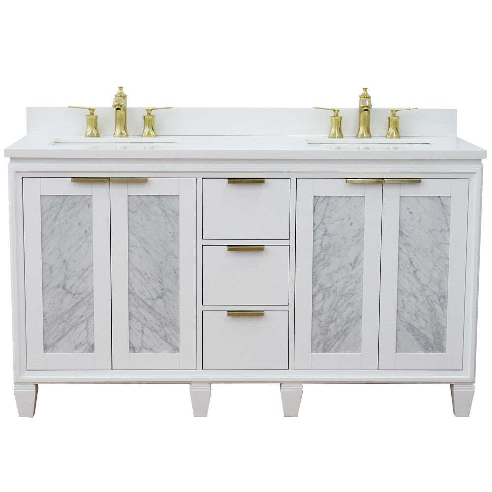 Trento 61 in. Double Sink Vanity in White Finish with White Engineered Stone Top, Rectangle Sinks