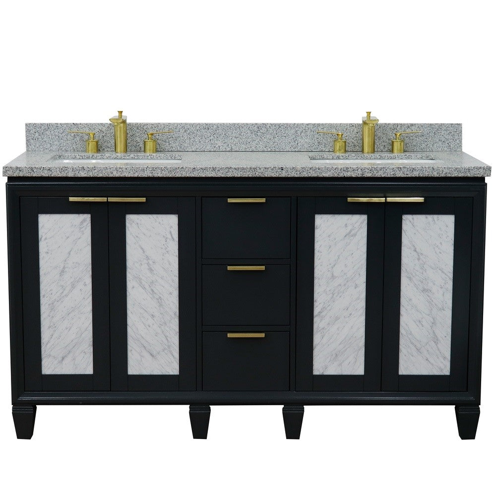 61 in. Double Sink Vanity in Dark Gray Finish with Gray Granite and Rectangle Sinks, Trento Collection