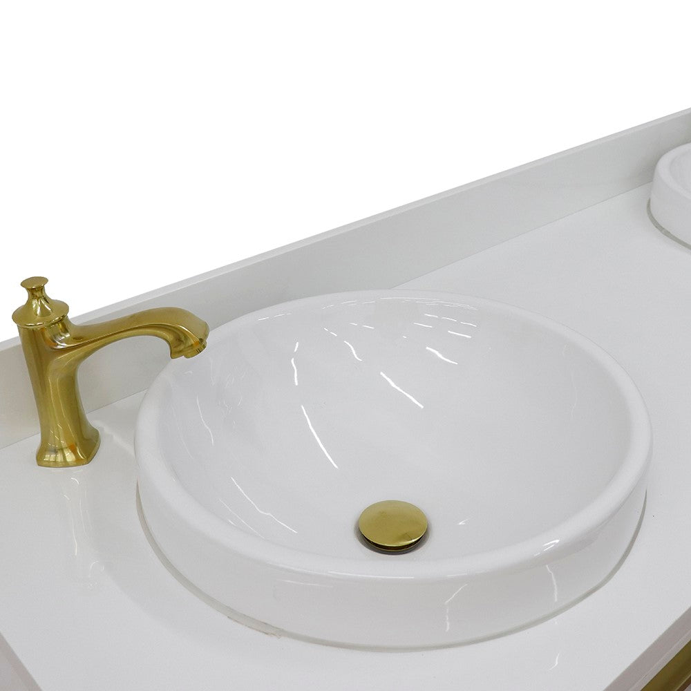 Trento 61 in. Double Sink Vanity in White Finish with White Engineered Stone Top, Round Sinks