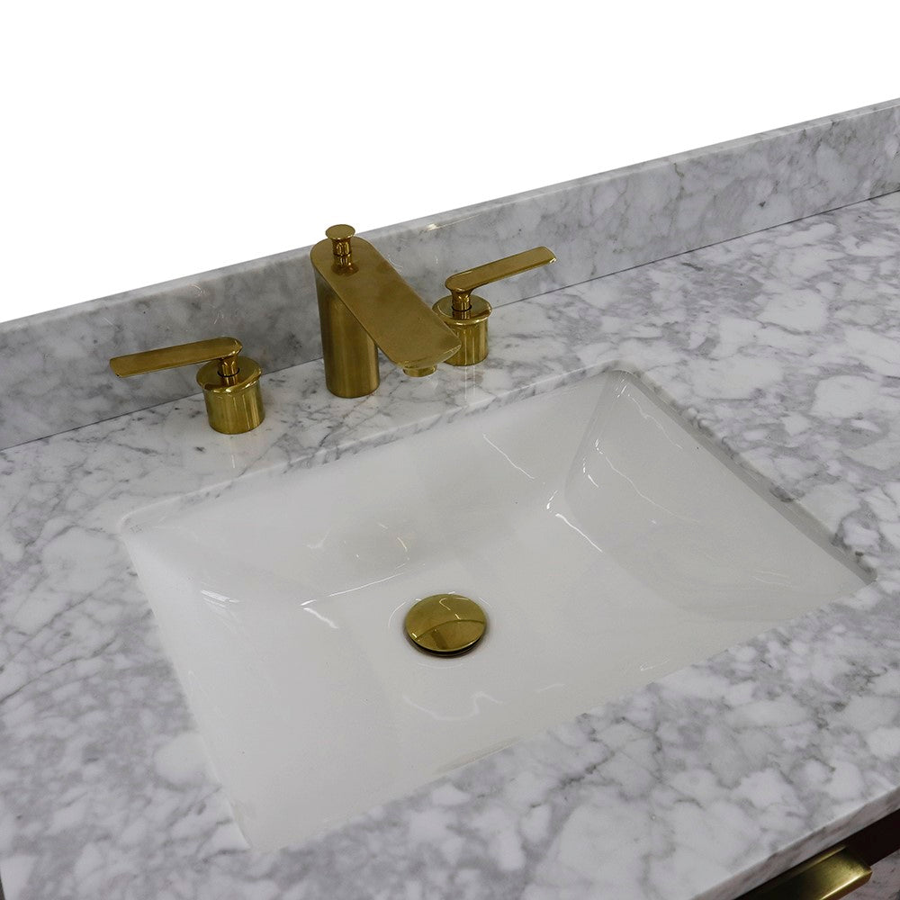 61 in. Double Sink Vanity in Black Finish with White Carrara Marble and Rectangle Sinks, Trento Collection