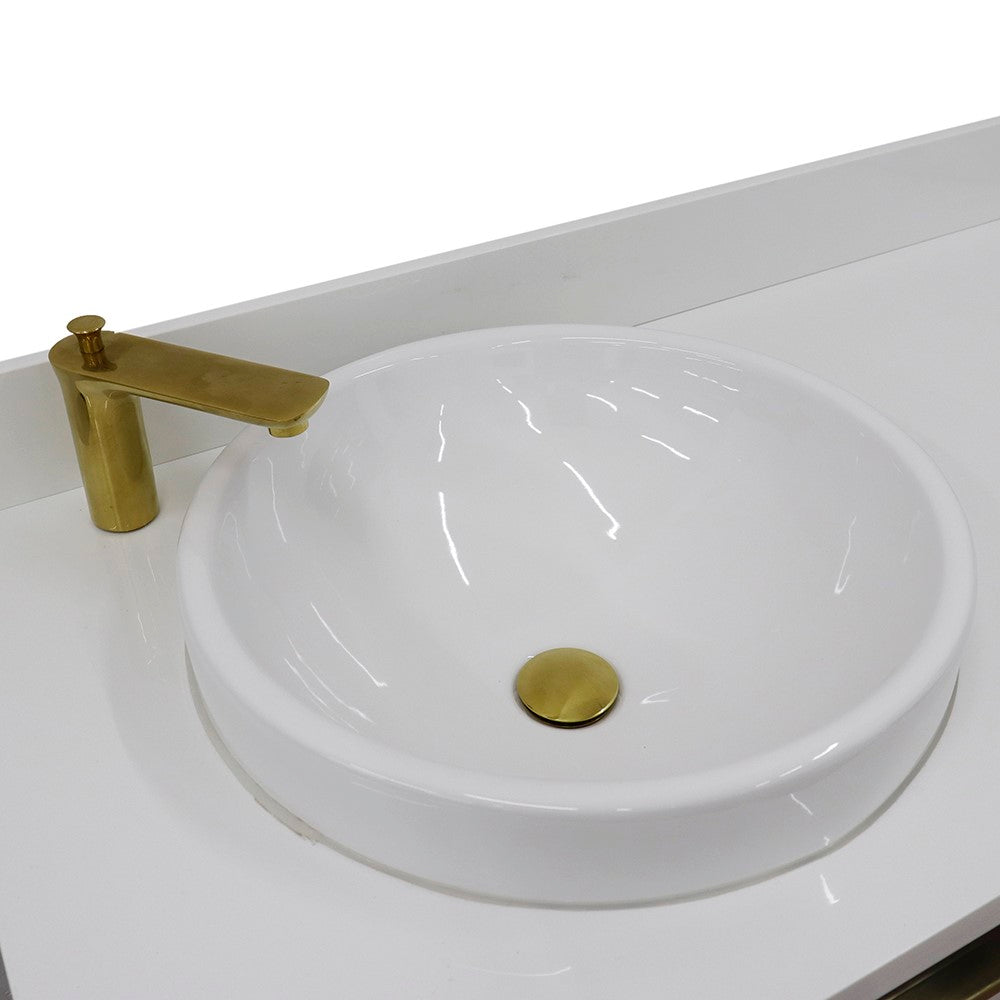 Trento 61 in. Double Sink Vanity in Dark Gray Finish with White Engineered Stone Top, Round Sinks