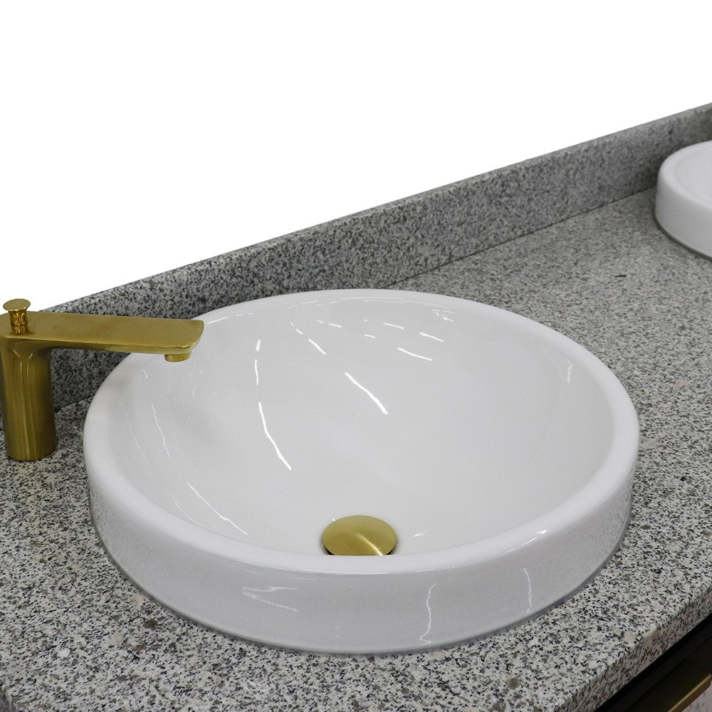 61 in. Double Sink Vanity in Dark Gray Finish with Gray Granite and Round Sink, Trento Collections