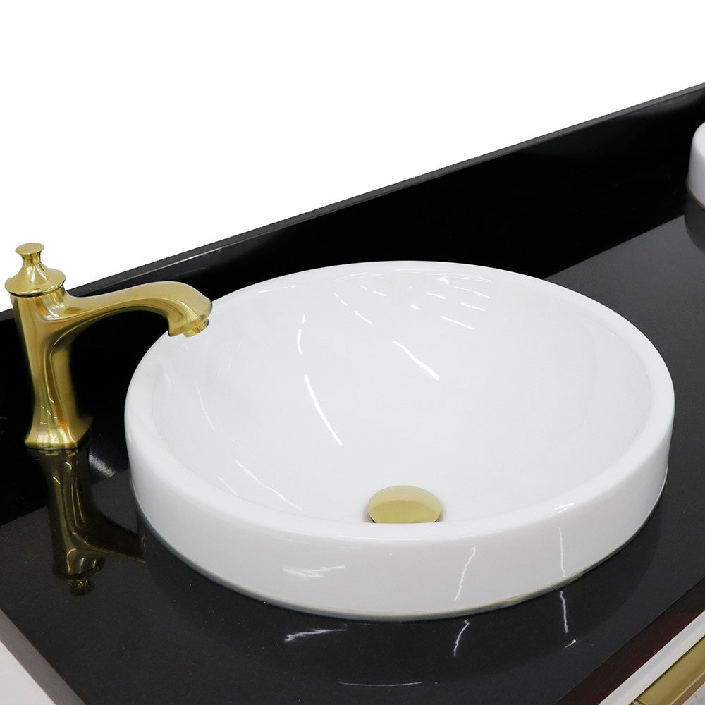 61 in. Double Sink Vanity in White Finish with Black Galaxy Granite and Round Sink, Trento Collections