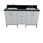 61 in. Double Sink Vanity in White Finish with Black Galaxy Granite and Rectangle Sink, Tivoli Collection