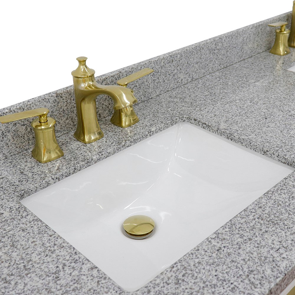 61 in. Double Sink Vanity in White Finish with Gray Granite and Rectangle Sinks, Trento Collection
