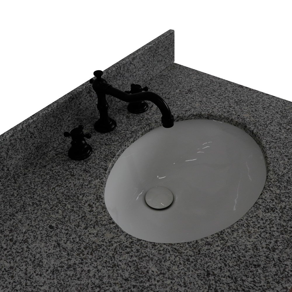 61 in. Double Sink Vanity in Walnut and Black Finish and Gray Granite and Oval Sinks