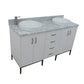 61 in. Double Sink Vanity in White Finish with White Carrara Marble and Round Sink, Tivoli Collection